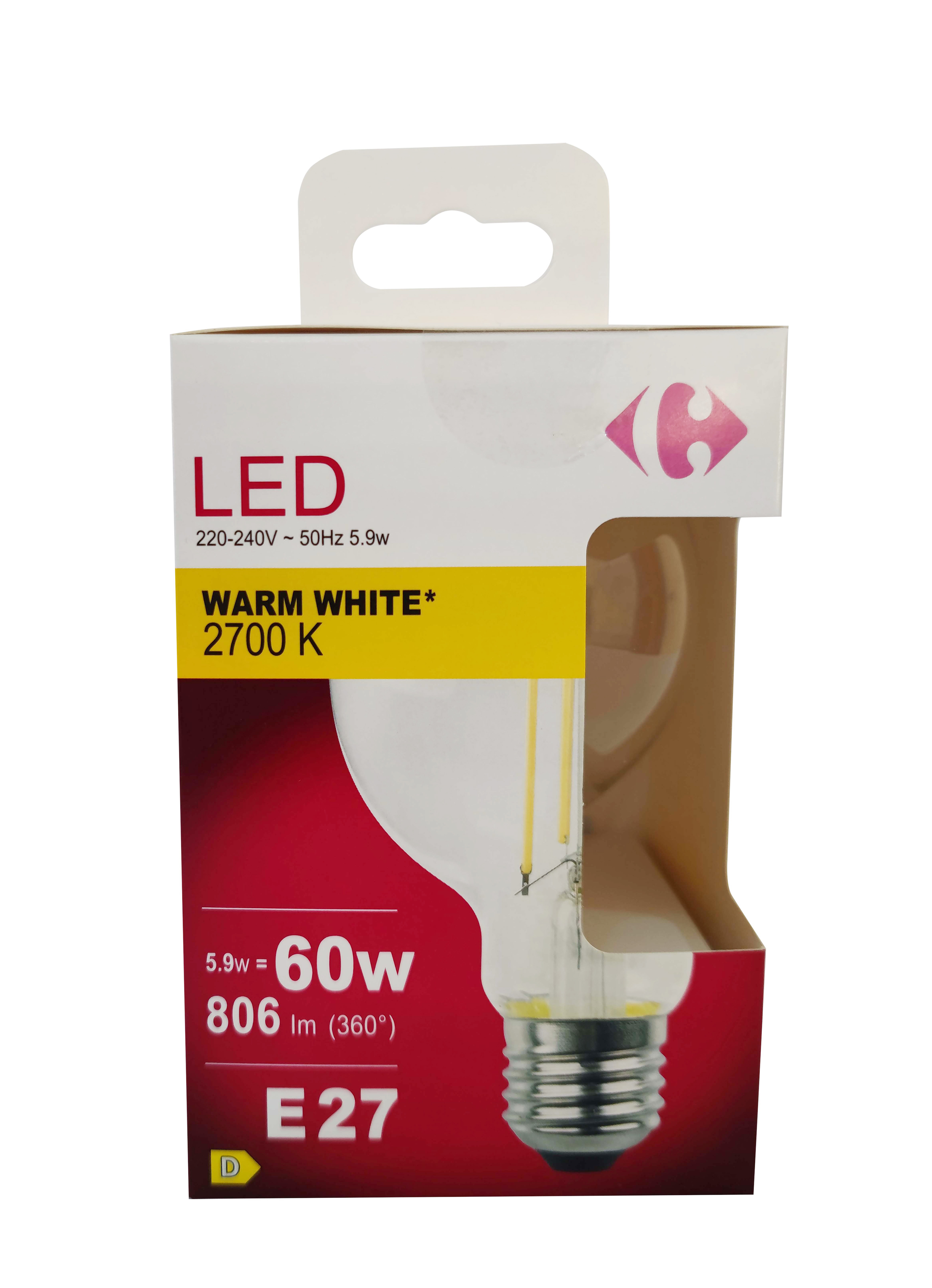 Carrefour Led Globo con filamenti 60W,attacco E27,luce calda