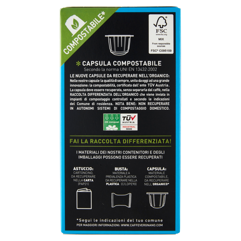 Caffè Vergnano 1882 Èspresso1882 Decaf Compostabile** Capsule Compatibili Nespresso* 10 x 5 g