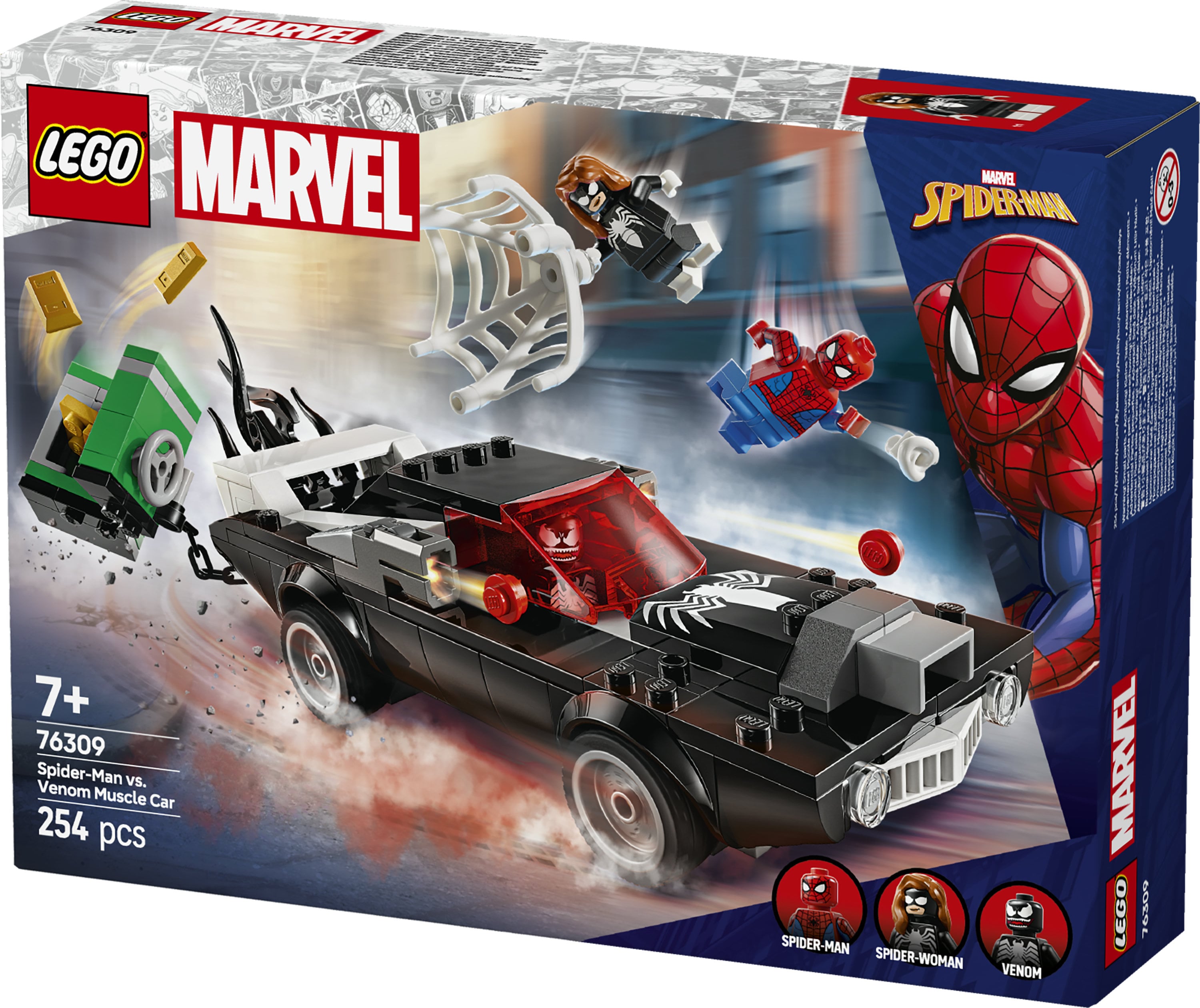 LEGO | Marvel 76309 Spider-Man Contro Muscle Car di Venom, Macchina Giocattolo da Costruire con 3 Minifigure per Bambini 7+