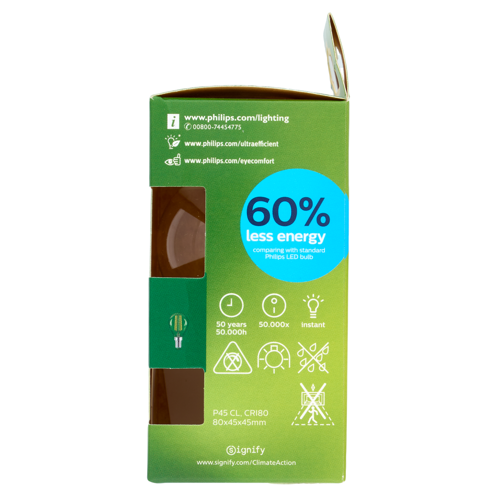 Philips Lampadina candela trasparente a filamento 40 W P45 E14