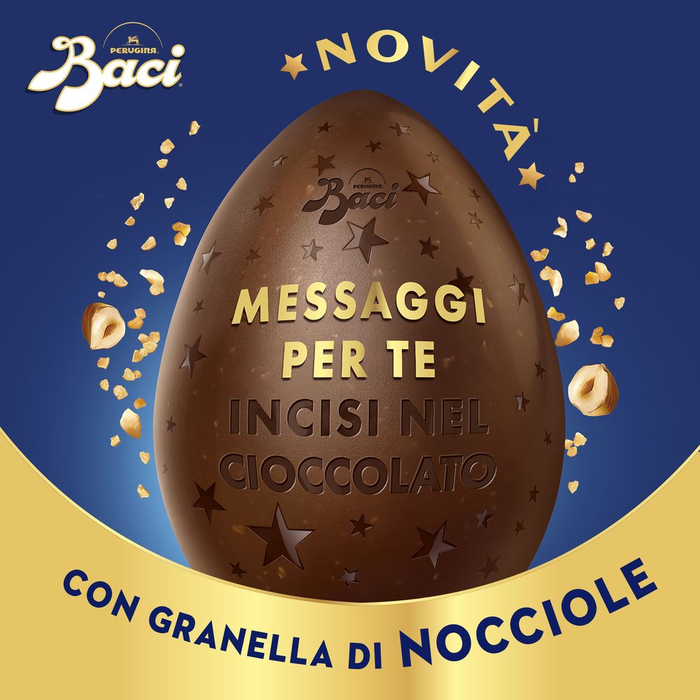 Uovo di Pasqua Cioccolato Fondente Messaggi Incisi con Nocciole e 4 Cioccolatini 310g