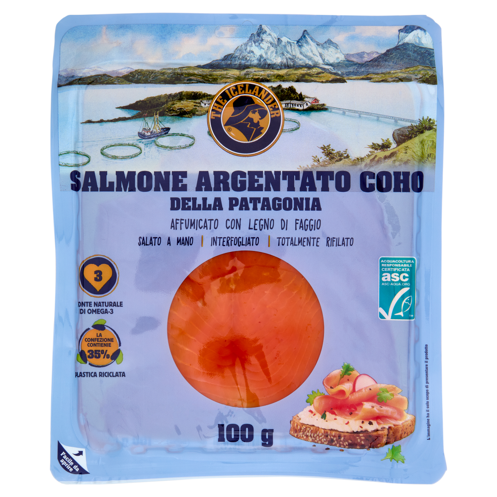 The Icelander Salmone Argentato Coho della Patagonia Affumicato con Legno di Faggio 100 g
