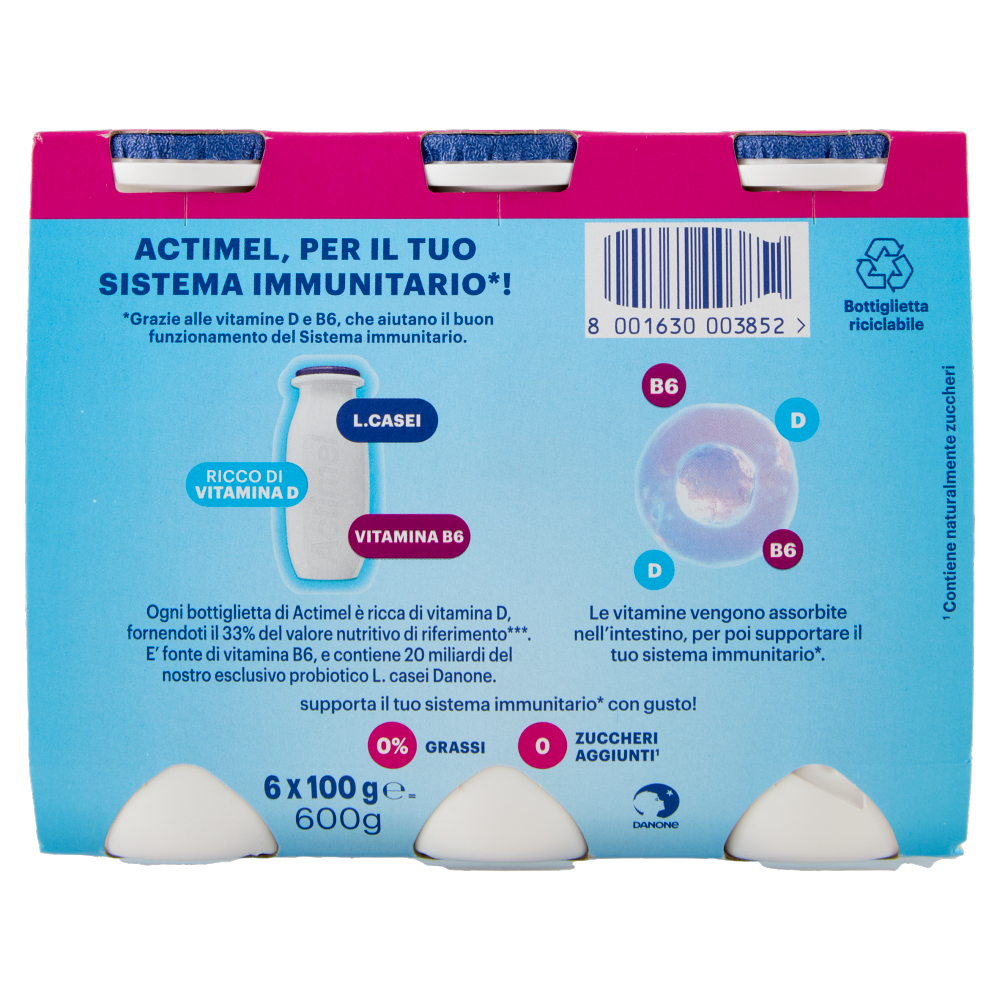 ACTIMEL, Yogurt da Bere con Vit B6 e D per il Sistema Immunitario, 0% grassi, Bianco Naurale, 6X100G