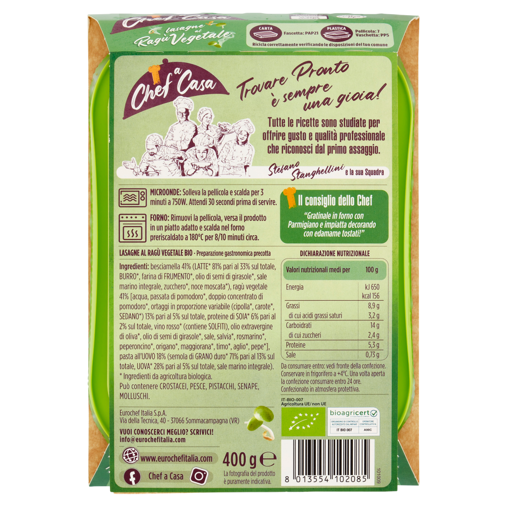 Chef a Casa lasagne al Rag&ugrave; Vegetale Bio 400 g
