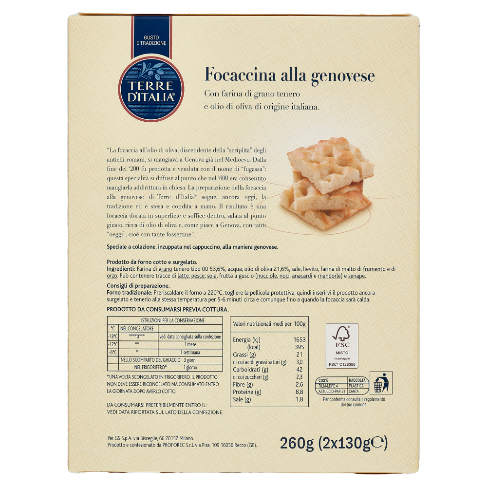 Terre d'Italia Focaccina alla genovese Surgelato 2 x 130 g