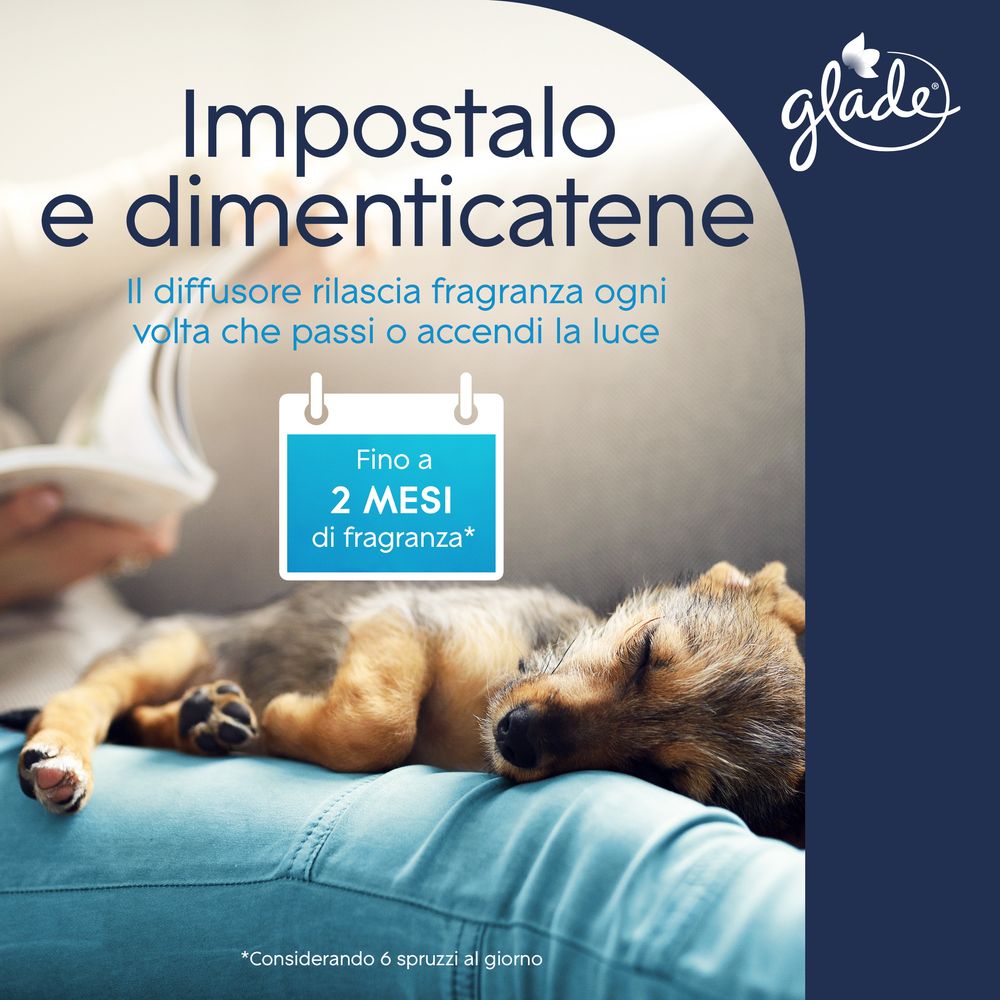 Glade Sense and Spray Base Profumatore per Ambienti con Olii Essenziali e Sensore di Movimento, Fragranza Refreshing Air™, Elimina gli odori degli animali domestici, 18 ml