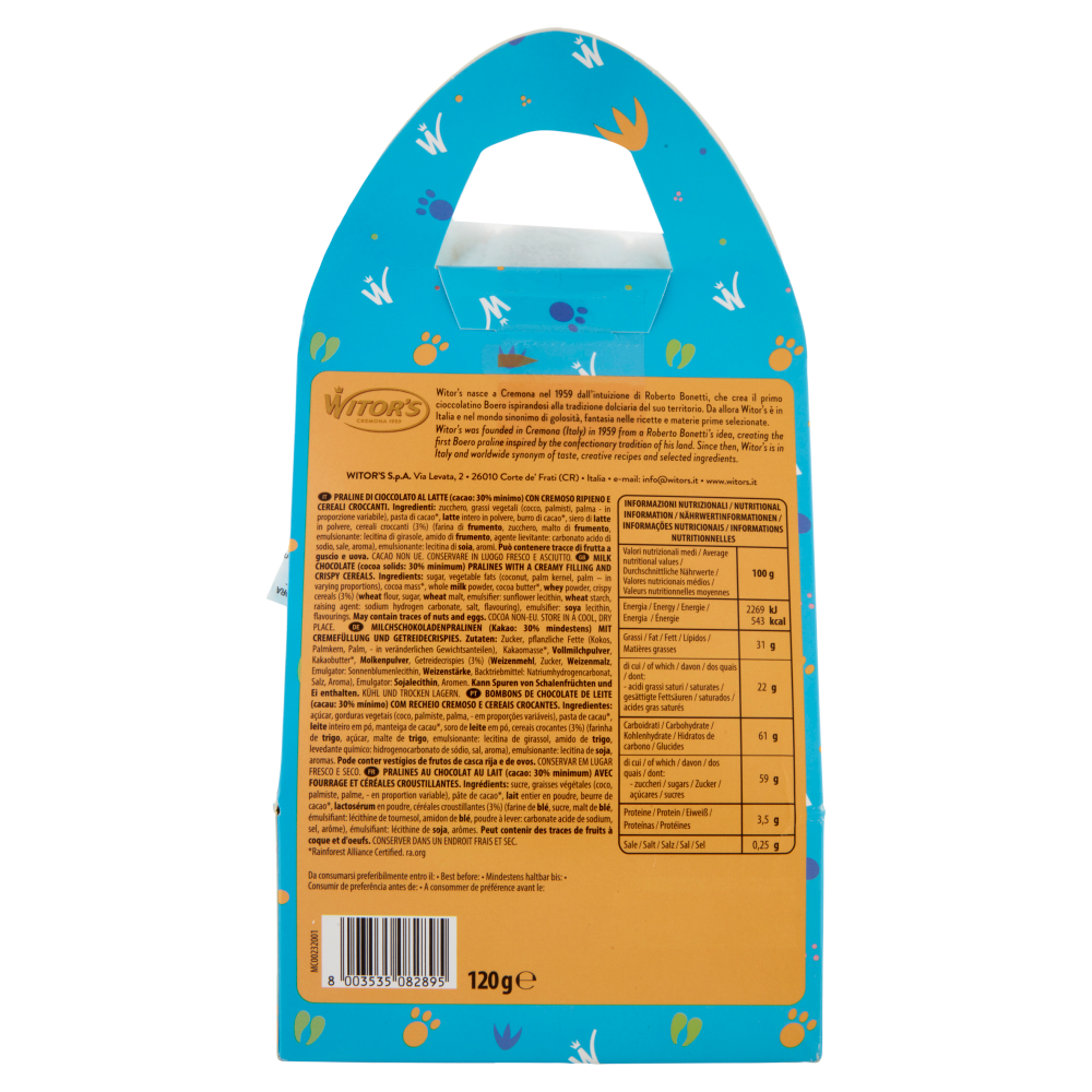 Witor's Bianco Cuore Ovetti di Cioccolato al Latte con Cremoso Ripieno e Cereali Croccanti 120 g