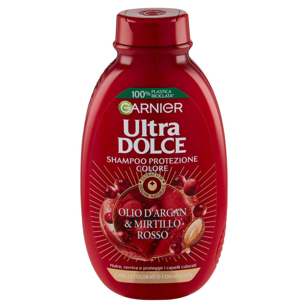 Garnier Ultra Dolce Shampoo all'Olio di Argan e Mirtillo Rosso per capelli colorati, 250 ml