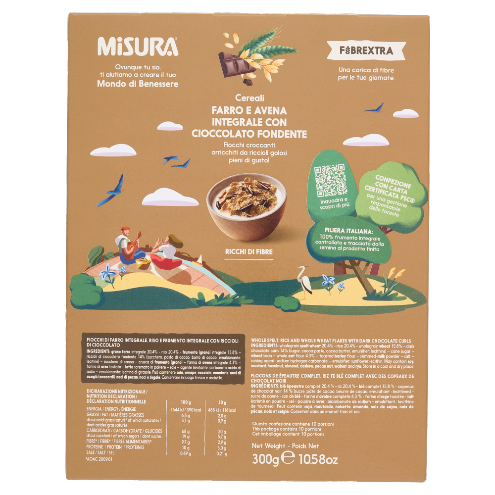 Misura Fibrextra Cereali Farro e Avena Integrale con Cioccolato Fondente 300 g