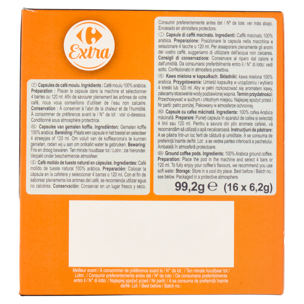 Carrefour Extra Lungo 100% Arabica Capsule 16 x 6,2 g