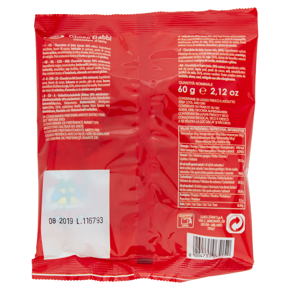 Z&agrave;ini Choco Babbi Cioccolato al latte 60 g