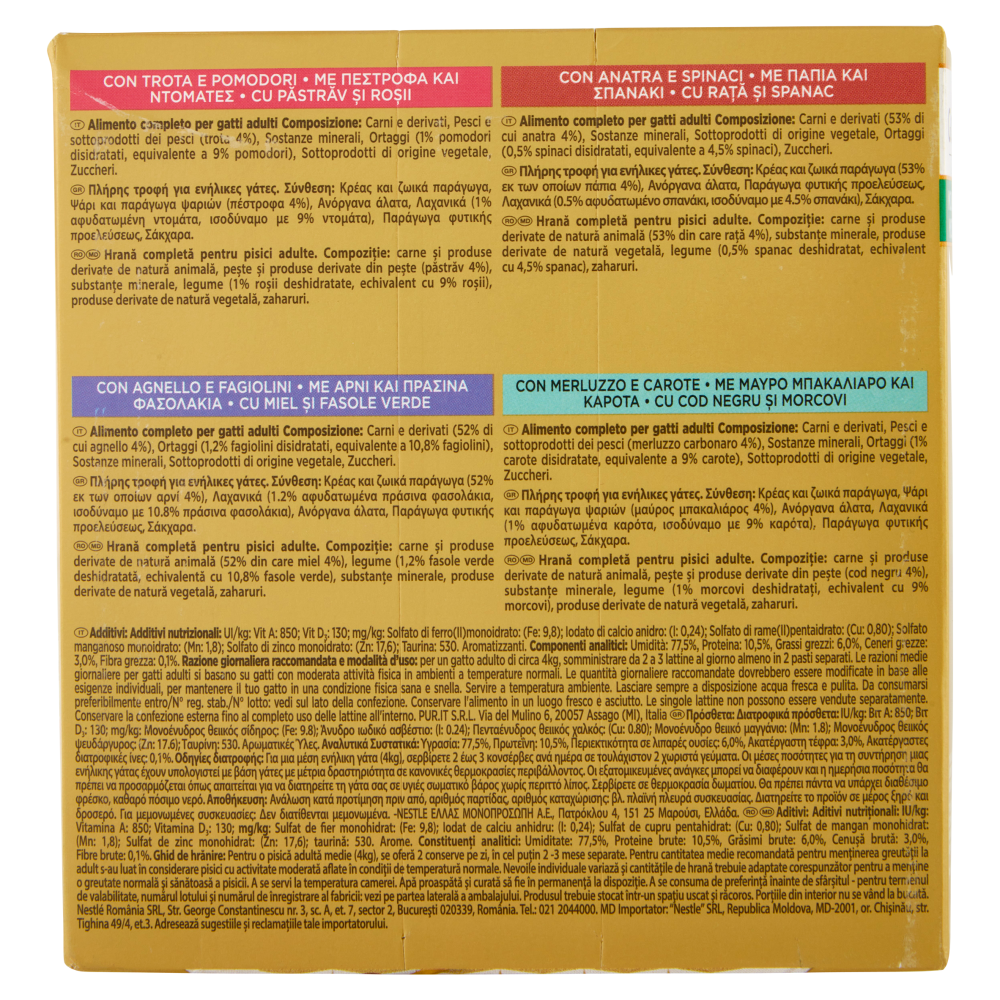 PURINA GOURMET Gold Mousse Verdure Trota&Pom/Anatra&Spinaci/Agnello&Fagiolini/Merluzzo&Carote 8x85g