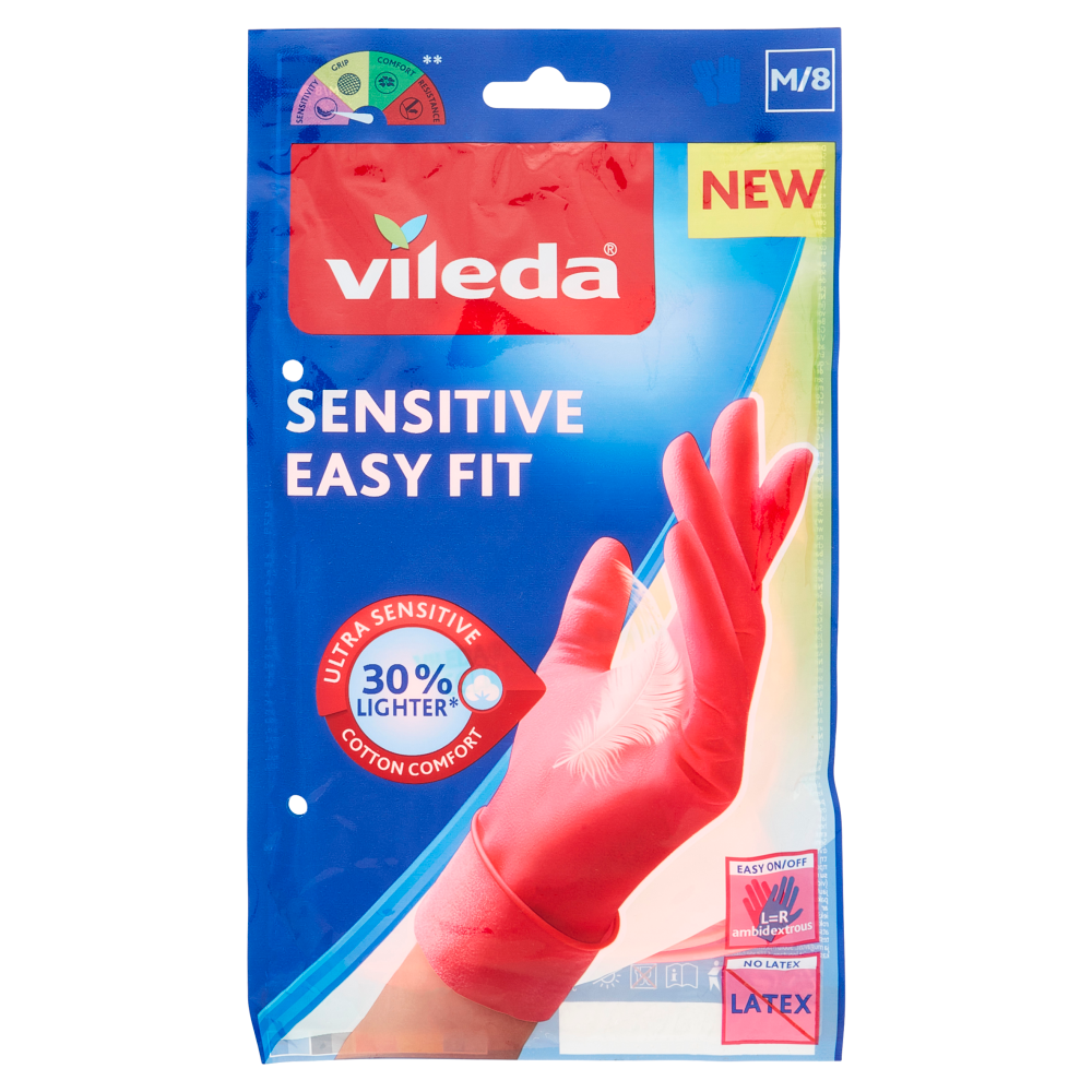 Vileda guanti casalinghi Sensitive Easy Fit in nitrile, per massima sensibilit&agrave; e comfort, taglia M