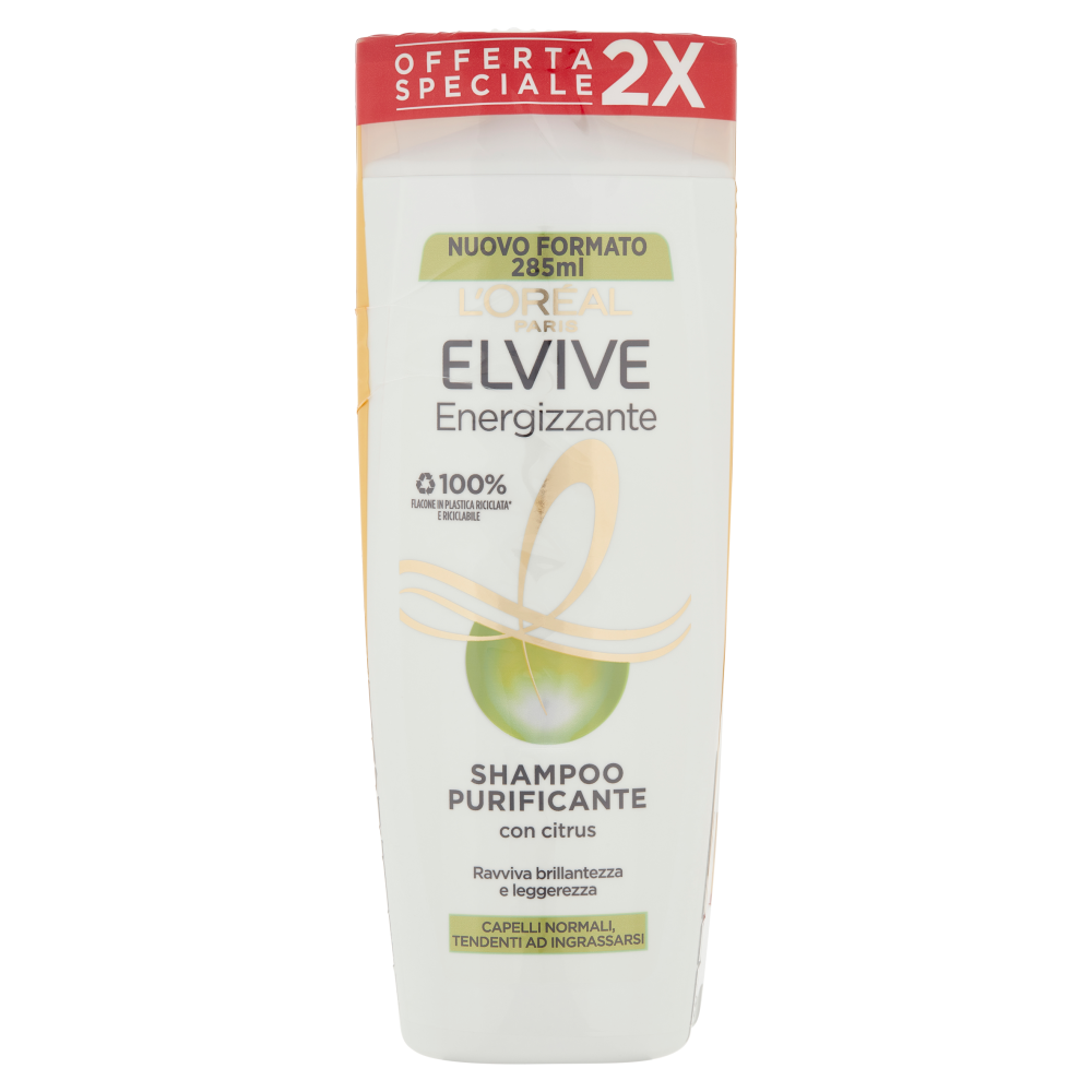 L'Or&eacute;al Paris Shampoo Elvive Energizzante Citrus, Per Capelli da Normali a Grassi, Confezione da 2
