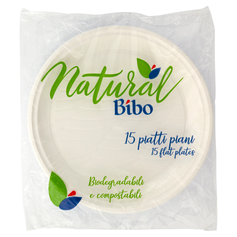 Natural Bibo piatti piani Biodegradabili e compostabili 15 pz