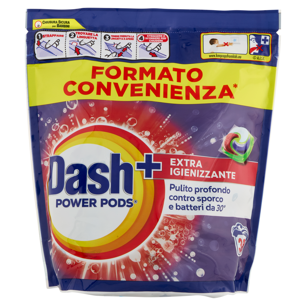 Dash Power Pods Detersivo Lavatrice In Capsule, Azione Extra-Igienizzante, 38 Lavaggi 885,4 g