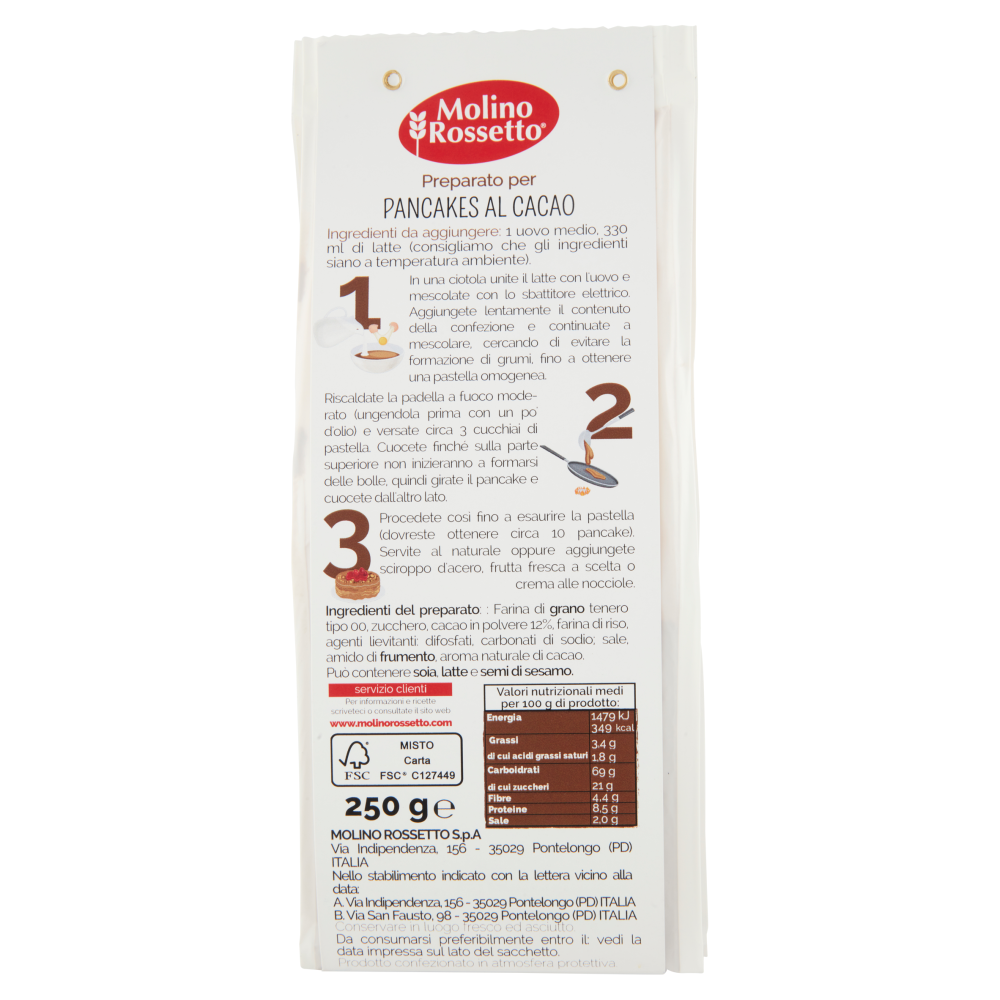 Molino Rossetto Preparato per Pancakes al Cacao 250 g
