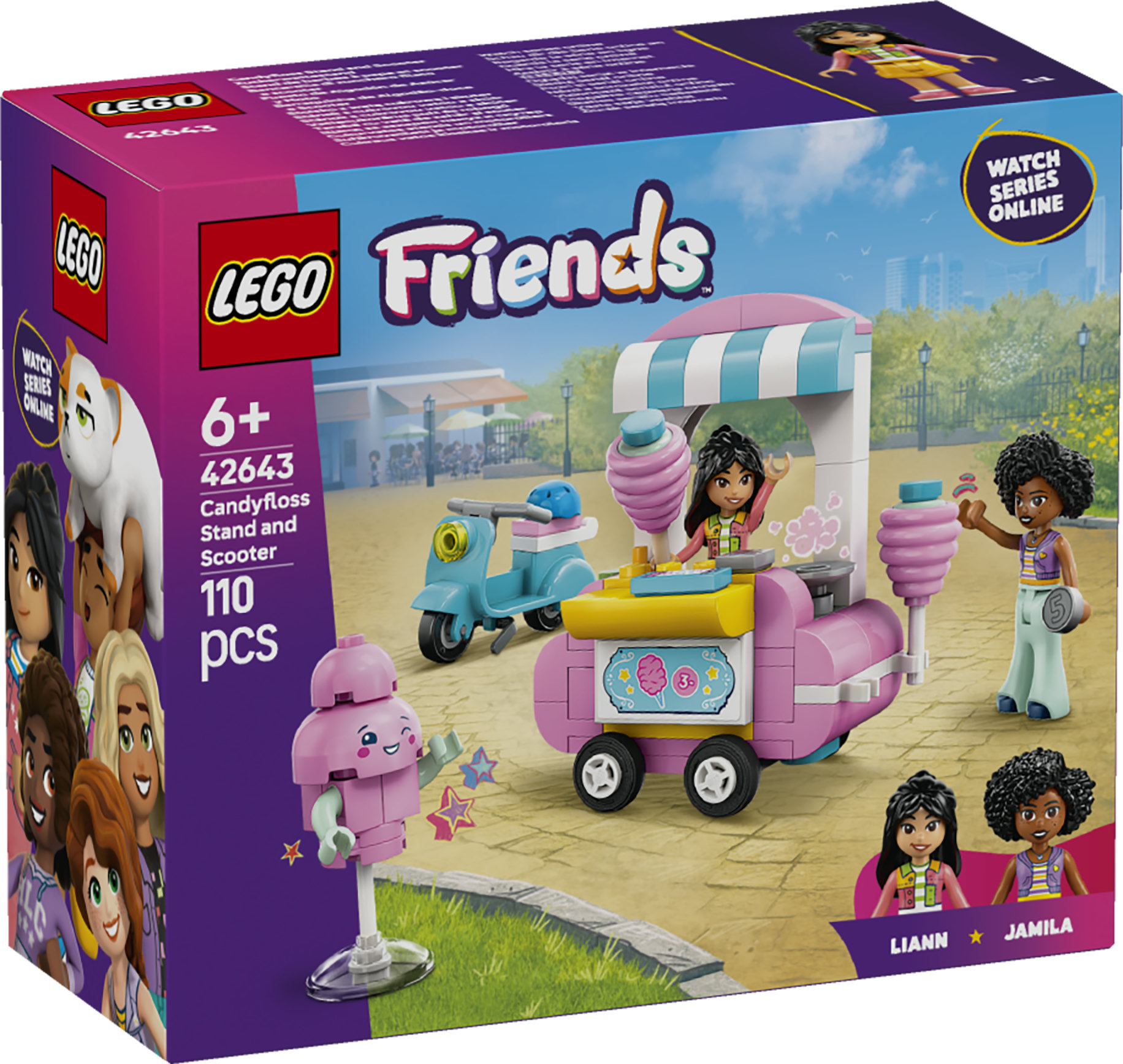 LEGO Friends 42643 Bancarella di Zucchero Filato e Scooter, Giochi di Ruolo Creativi Bambine 6+ con Veicolo e Mini Bamboline