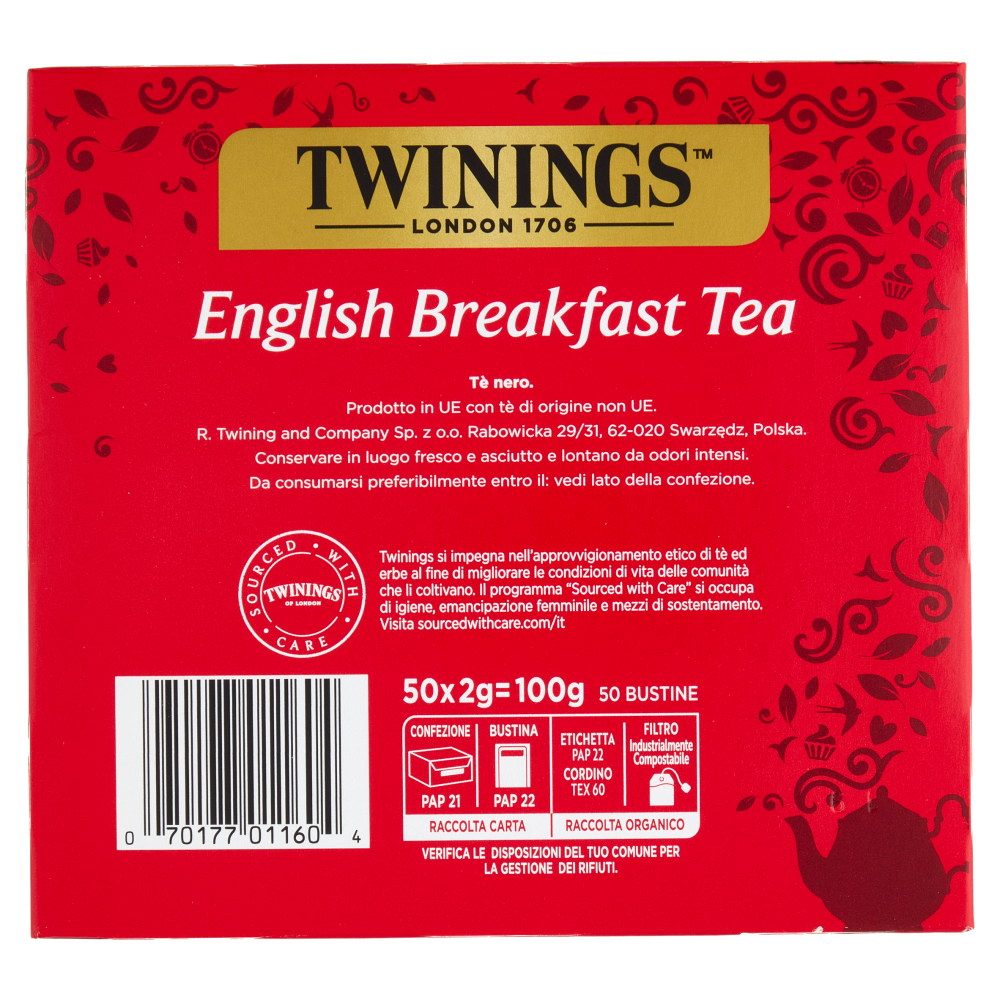 Twinings English Breakfast Tea Tè Nero 50 filtri The 100 g