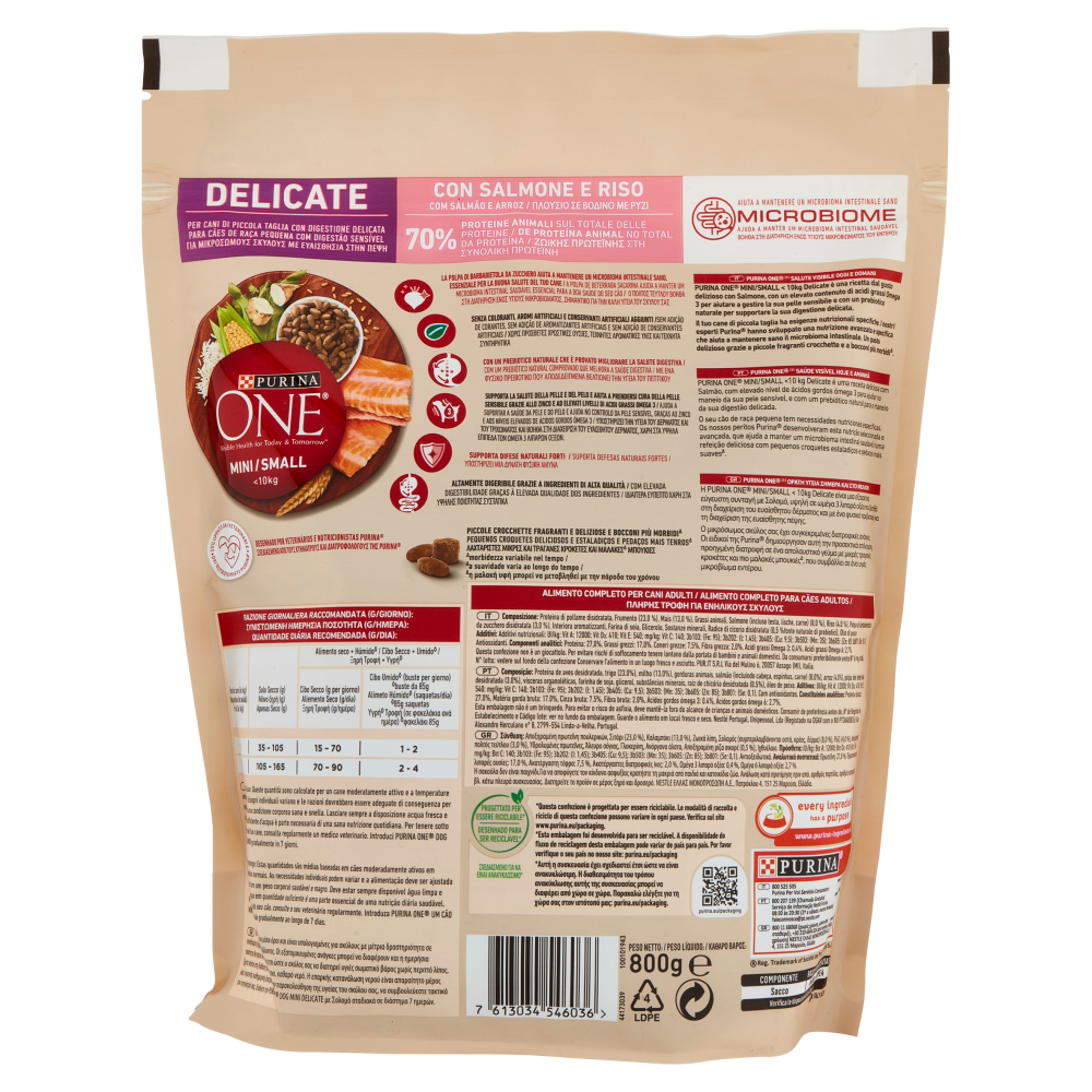 PURINA ONE Mini/Small Delicate Salmone e Riso 800 g