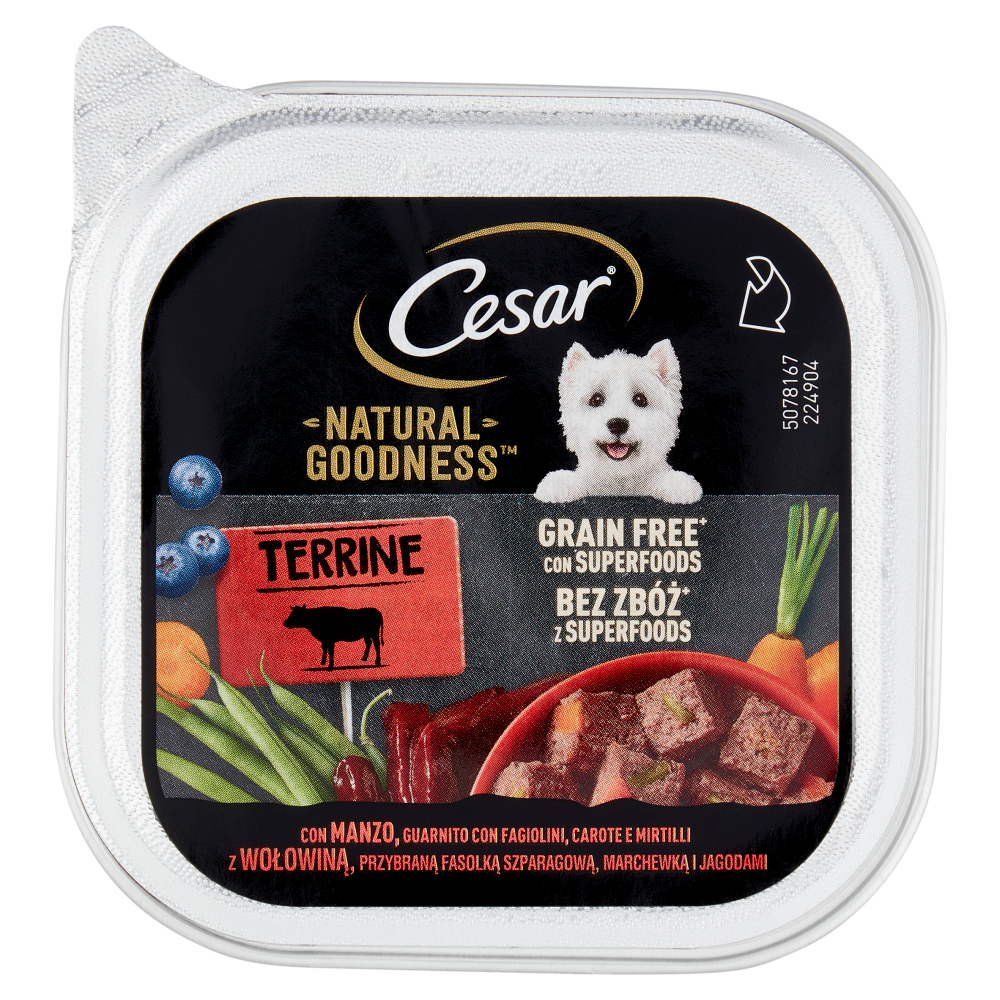 Cesar Natural Goodness Terrine Cibo Umido Cane con Manzo Fagiolini Carote e Mirtilli 100 g