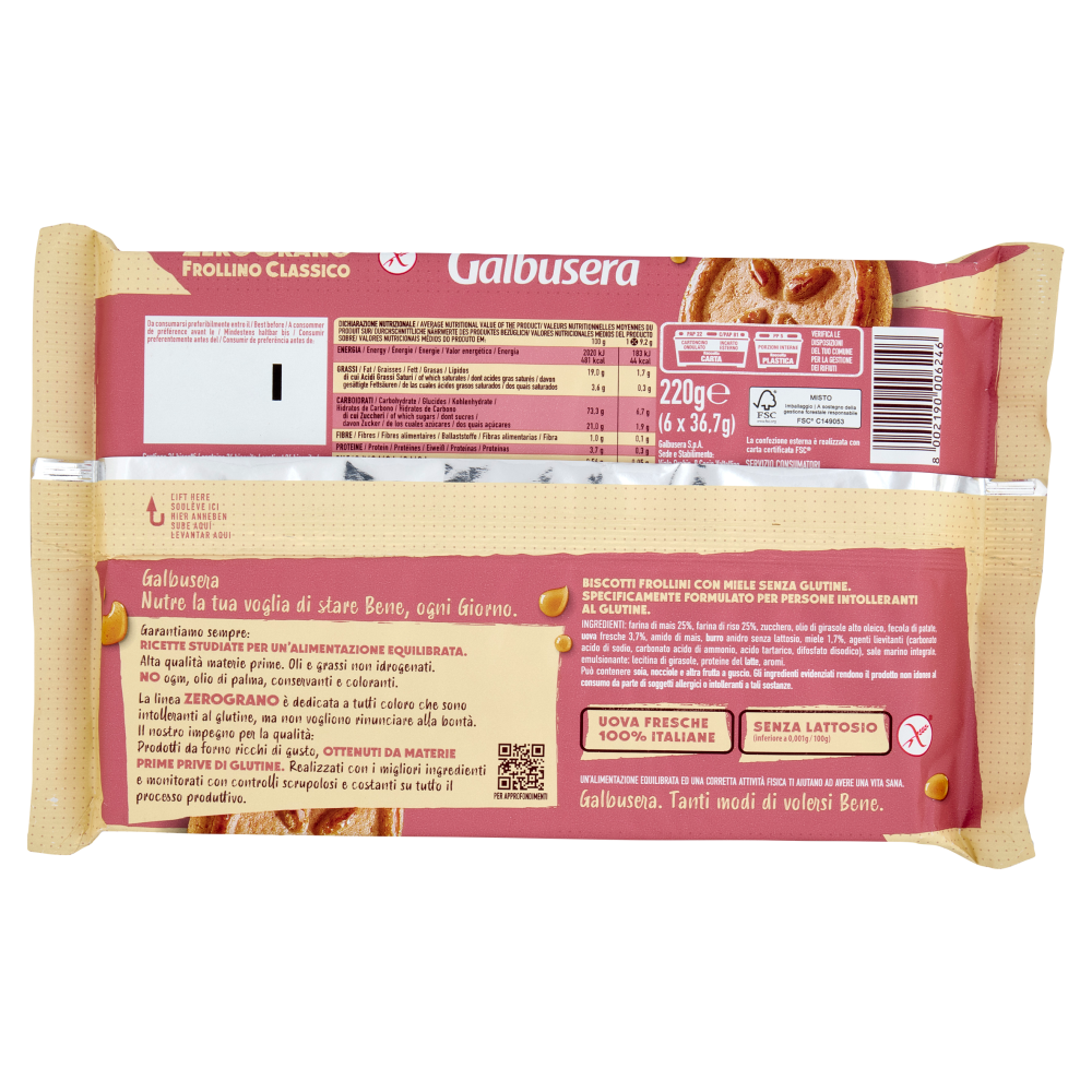 Galbusera ZeroGrano Frollino Classico Senza Glutine 220 g (6 monoporzioni)