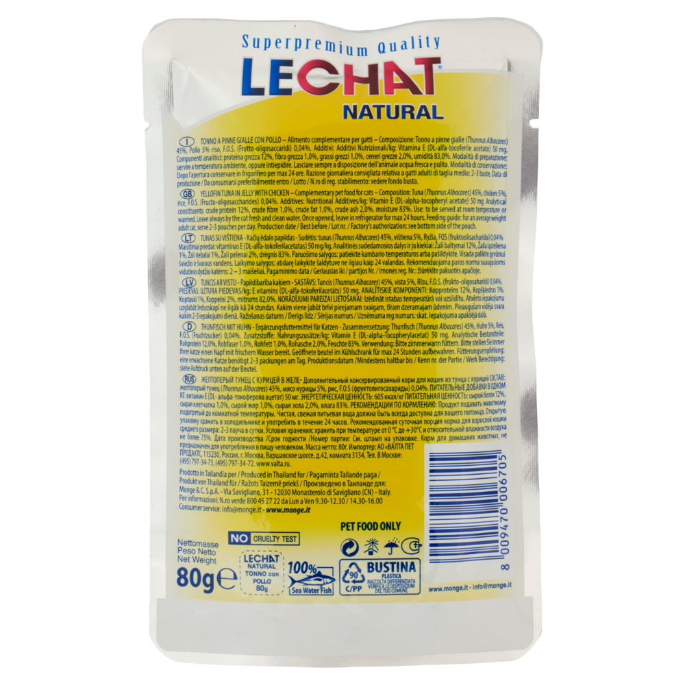 LeChat Natural Prelibati Pezzetti di Tonno con Pollo 80 g