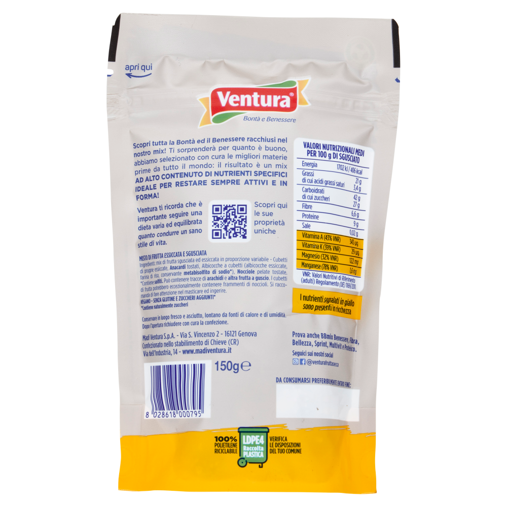 Ventura BBmix Focus Mix di albicocche, nocciole, prugne e anacardi 150 g