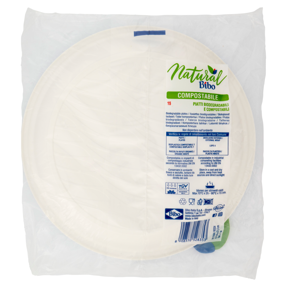 Natural Bibo piatti piani Biodegradabili e compostabili 15 pz