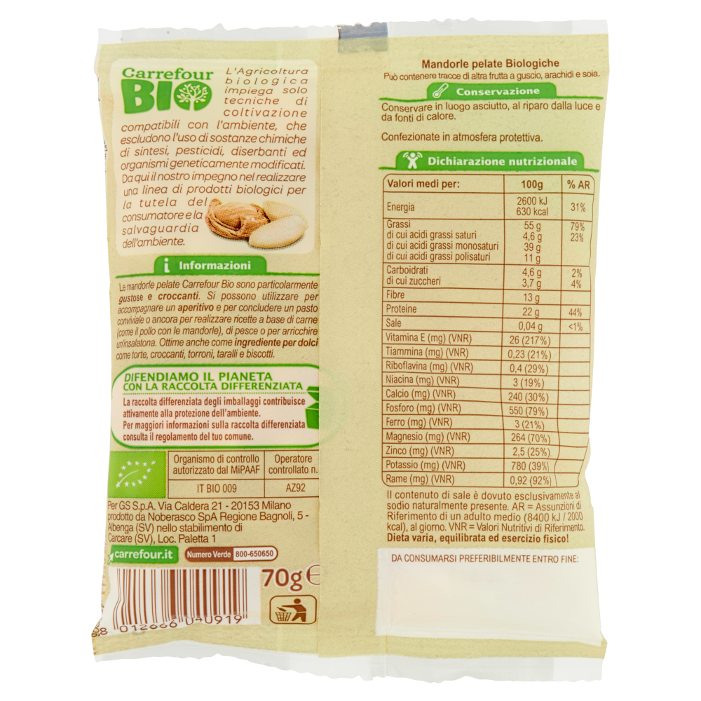 Carrefour Bio Mandorle pelate 70 g