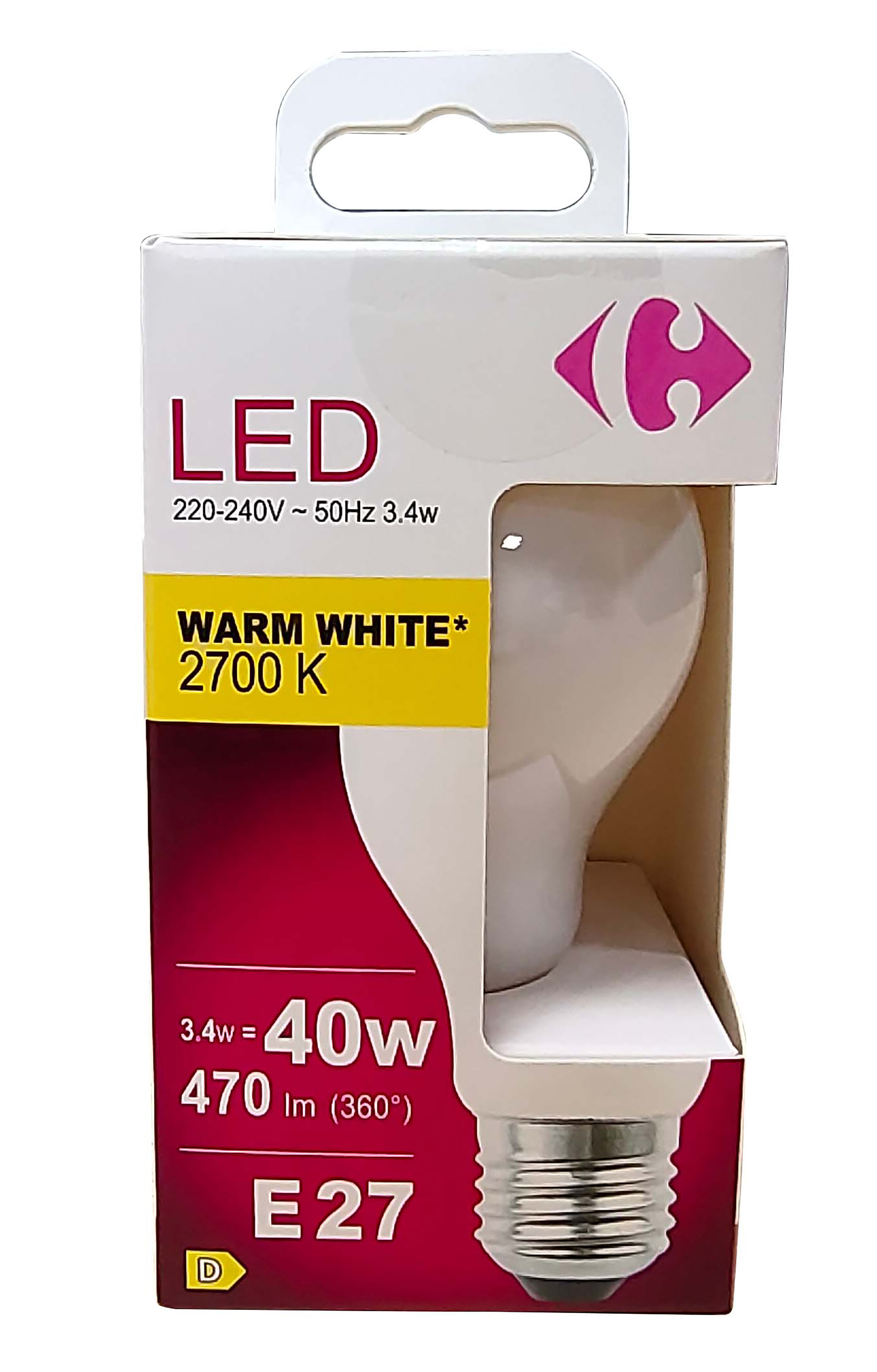Carrefour Led goccia smerigliata 40W, attacco E27, luce calda