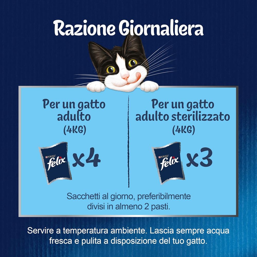 Felix le Ghiottonerie Selezioni con Pesci Cibo umido per gatti adulti con Salmone e Tonno, 4 bustine da 85g