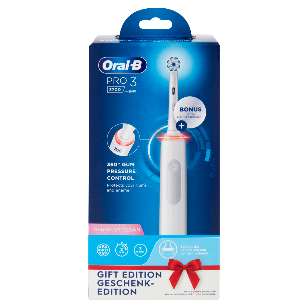 Oral-B Power Spazzolino Elettrico Ricaricabile Pro3 3700 Cross Action Bianco + 1 Testina in omaggio