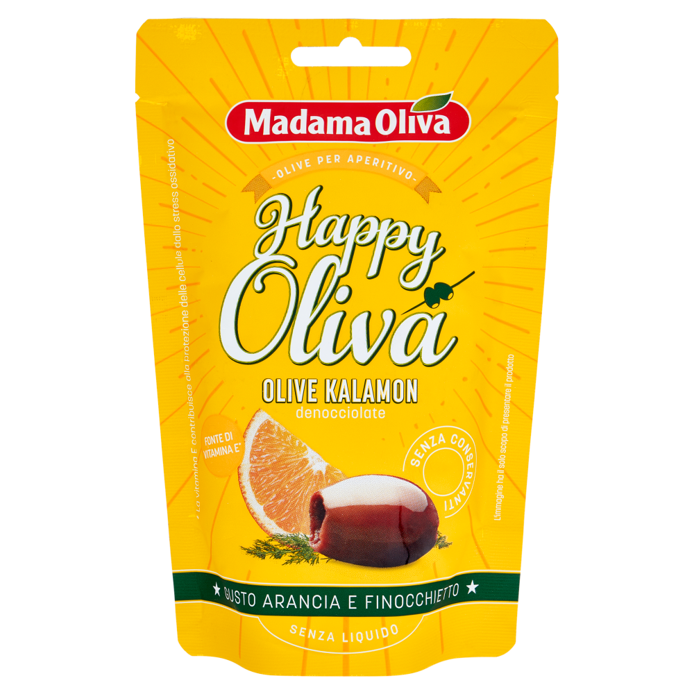 Madama Oliva Happy Oliva Olive Kalamon denocciolate Gusto Arancia e Finocchietto 80 g