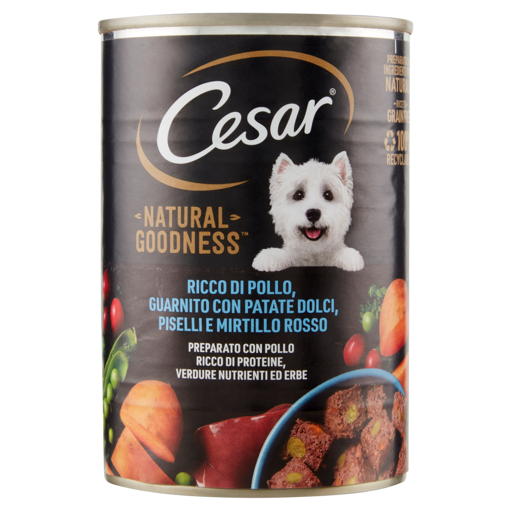 Cesar Natural Goodness Cibo Umido Cane con Pollo, con Patate Dolci, Piselli e Mirtillo Rosso 400 g