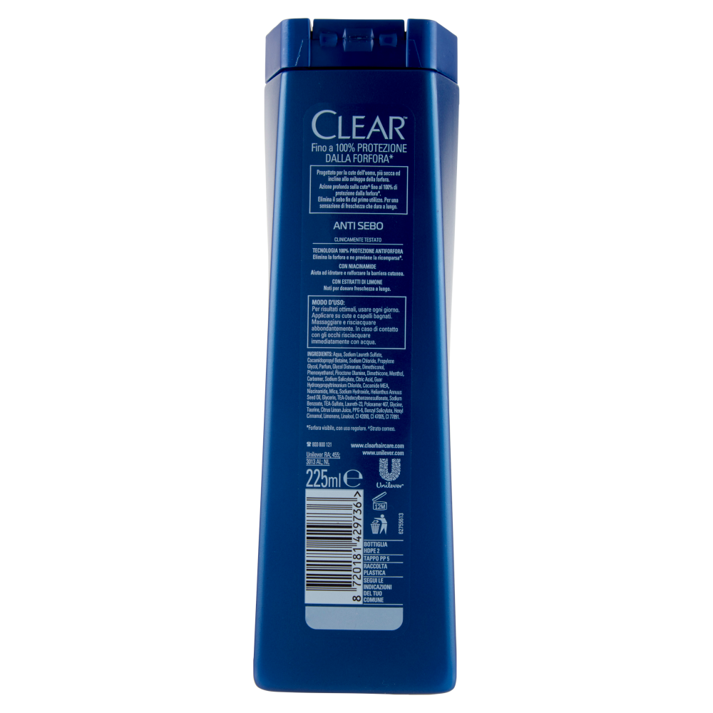 Clear Men Shampoo Antiforfora Anti Sebo 225 ml