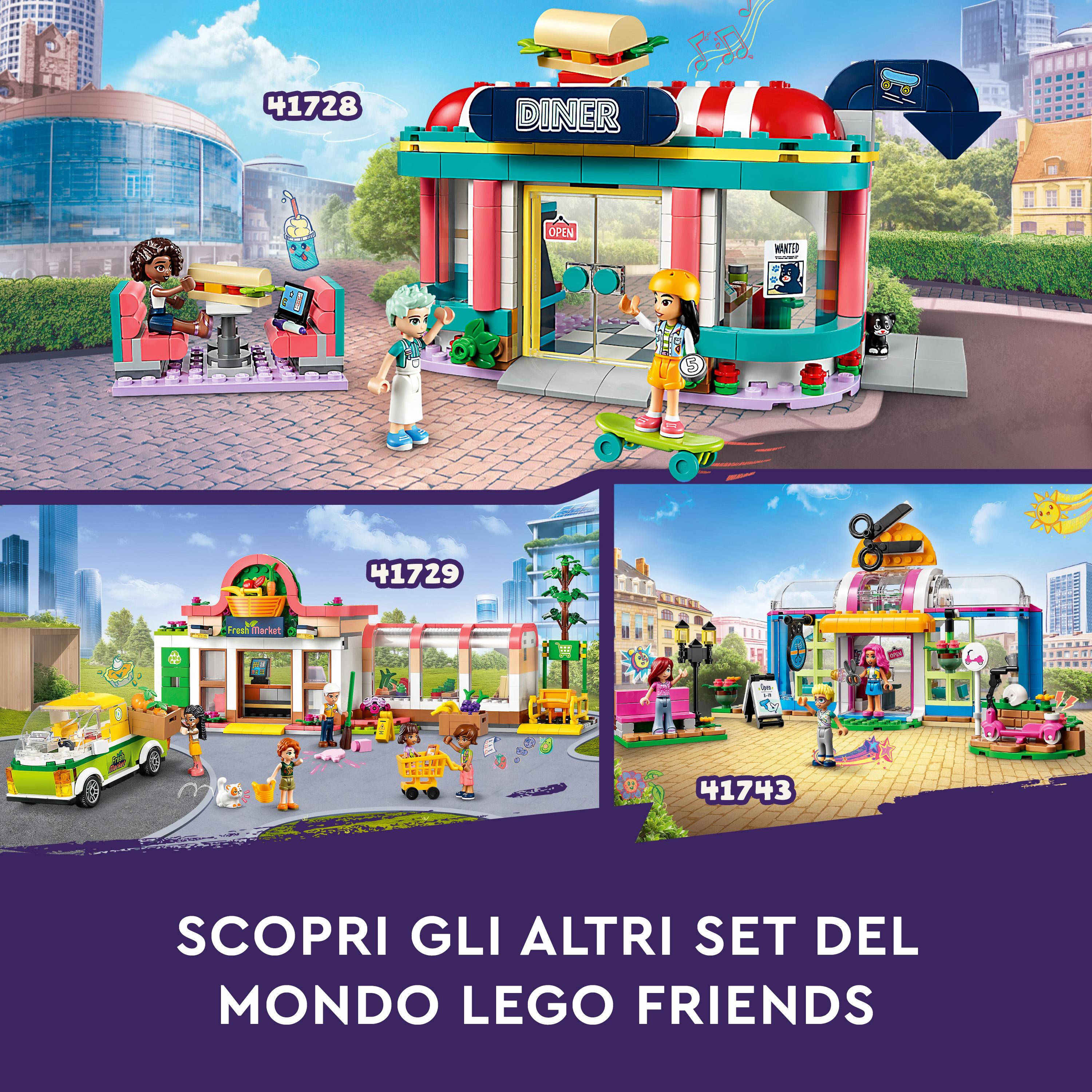 LEGO Friends 41728 Ristorante nel Centro di Heartlake City, Giochi per Bambini 6+ Anni, Mini Bamboline Liann, Aliya e Charli