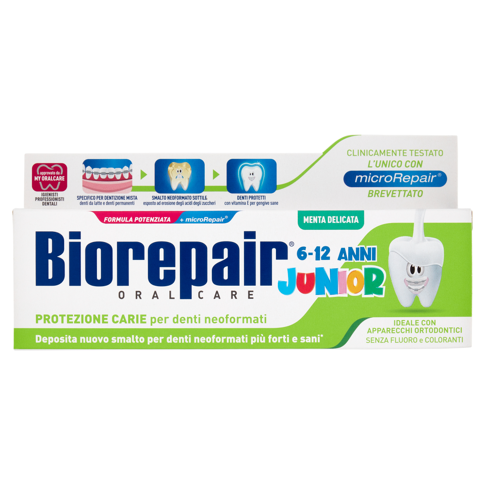 Biorepair Protezione Carie per denti neoformati Junior 6-12 Anni Menta Delicata 75 ml