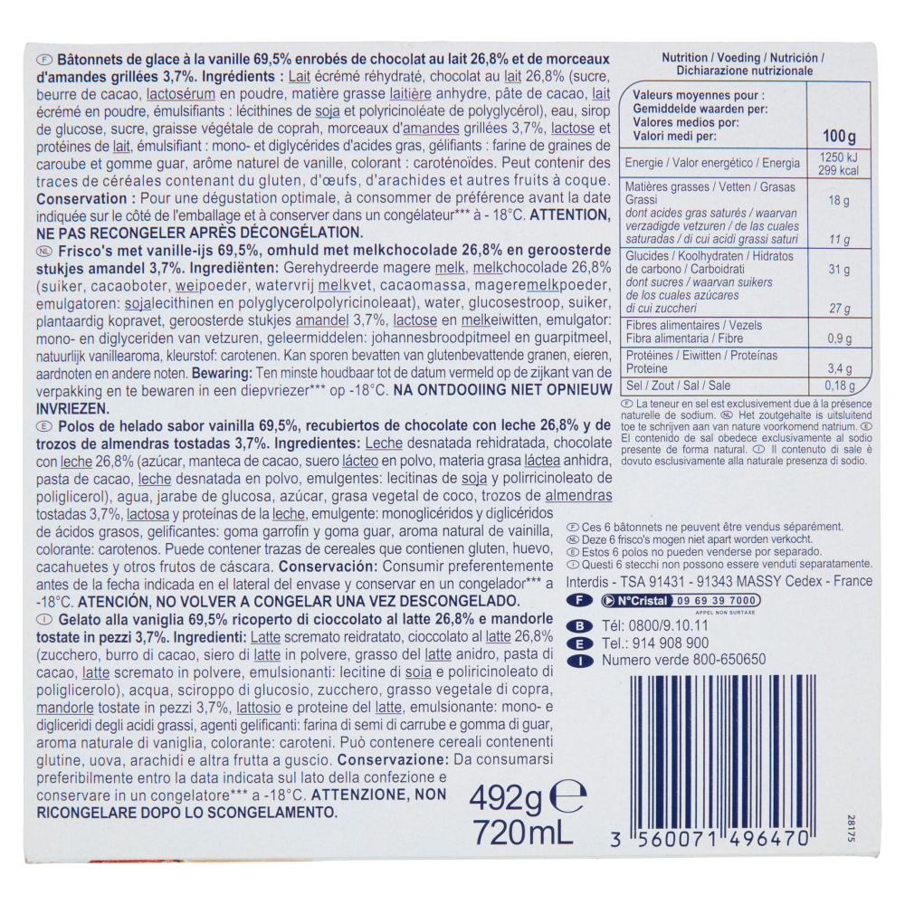 Simpl 6 Maxi Stecchi Cioccolato al Latte e Mandorle 6 pezzi 492 g