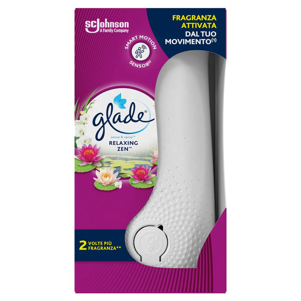 Glade Sense and Spray Profumatore per Ambienti con Olii Essenziali e Sensore smart di Movimento, Fragranza Relaxing Zen, 1 Diffusore + 1 Ricarica 18 ml