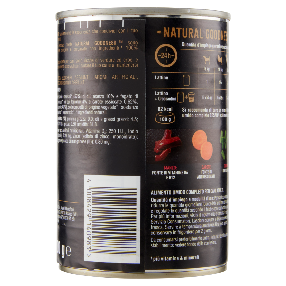 Cesar Natural Goodness Ricco di Manzo, Guarnito con Carote, Fagiolini ed Erbe 400 g