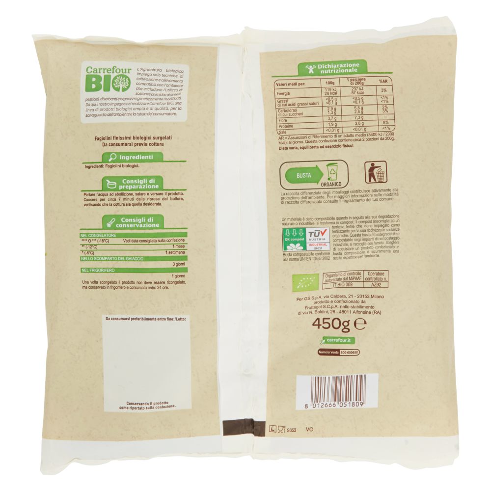 Carrefour Bio Fagiolini finissimi surgelati Biologici 450 g