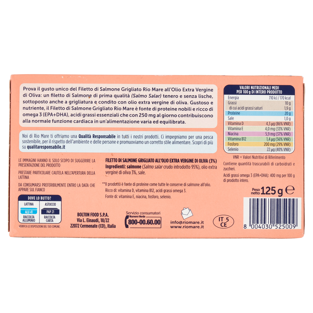 Rio mare Filetto di Salmone all'Olio Extra Vergine di Oliva Grigliato* 125 g