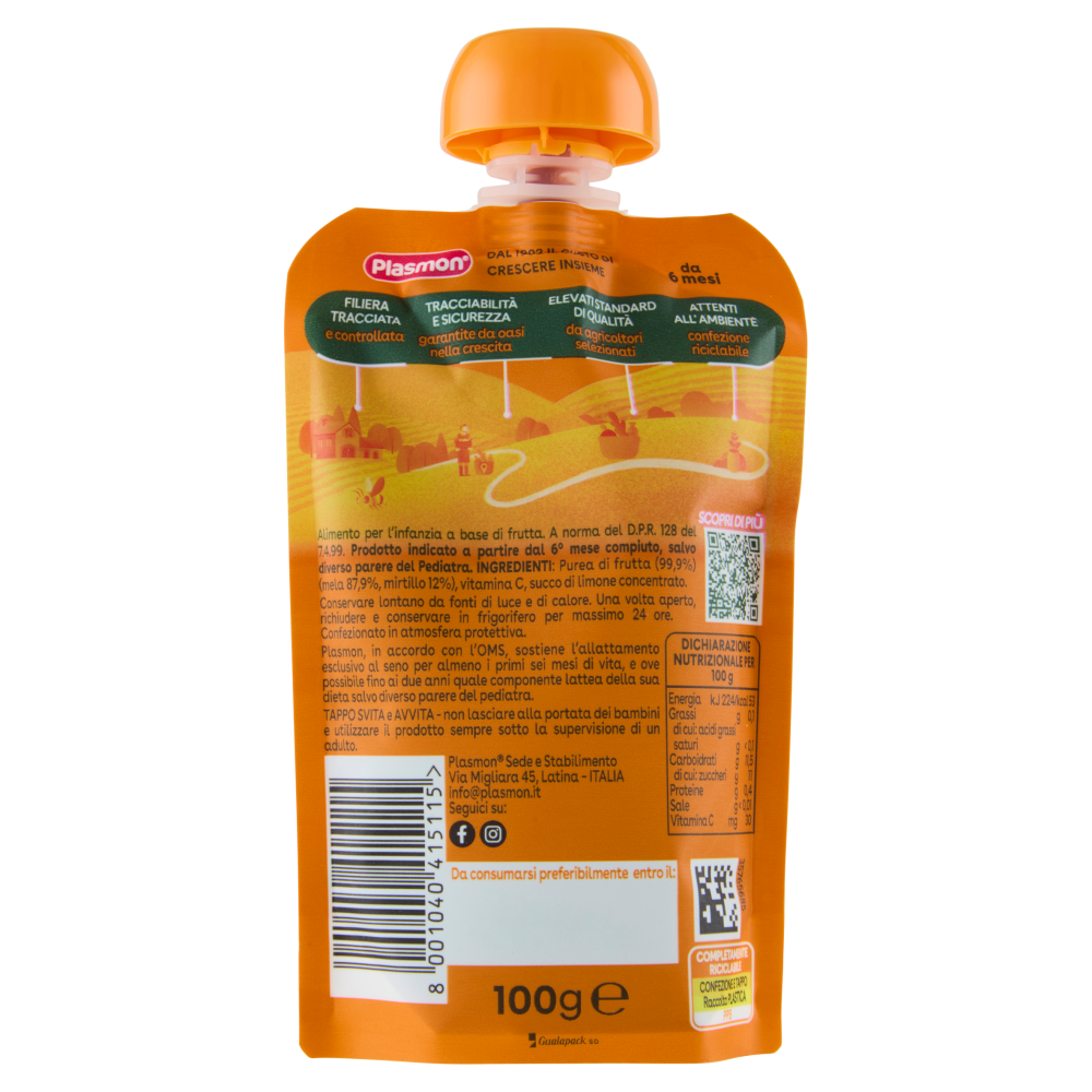 Plasmon il Frullato Mela, Mirtillo 100 g