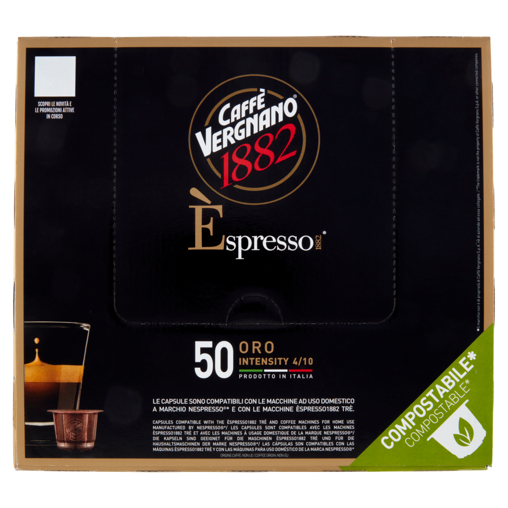 Caffè Vergnano 1882 Èspresso1882 Oro Compostabile** Capsule Compatibili  Nespresso* 50 x 5 g