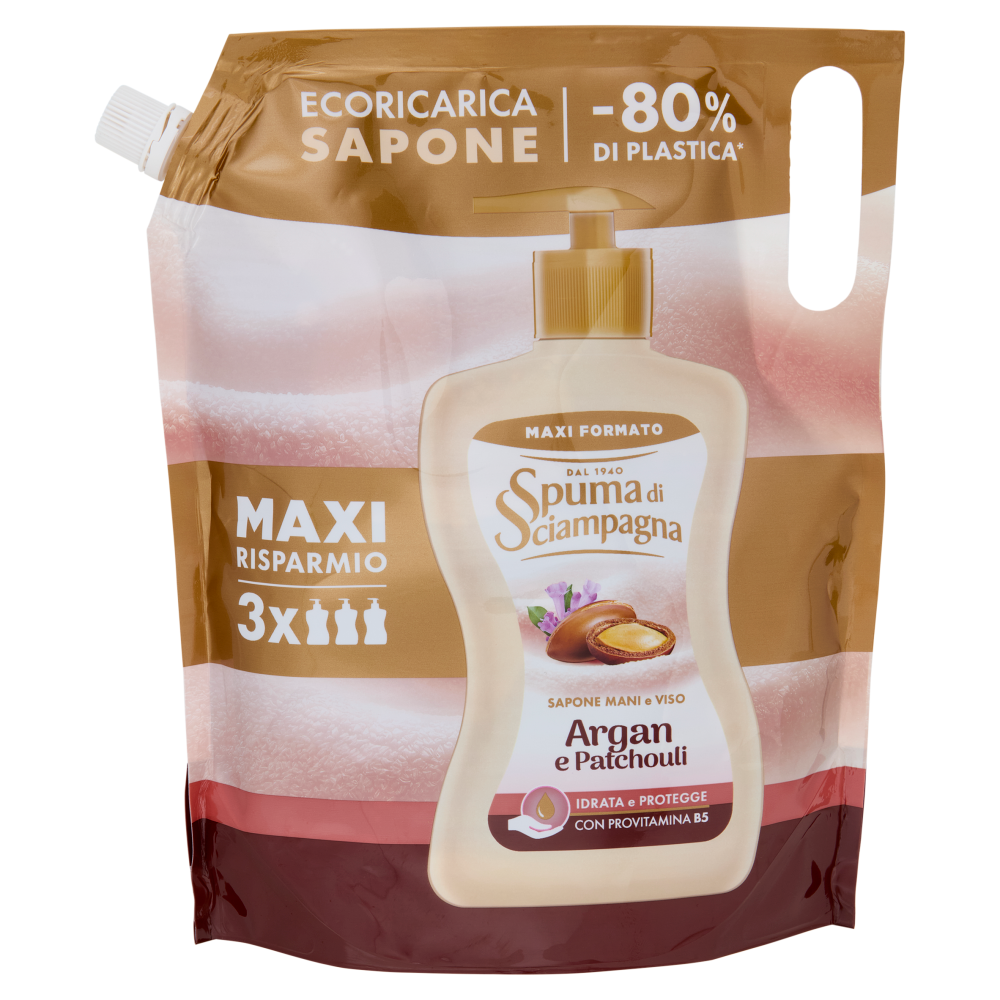 Spuma di Sciampagna Sapone Mani e Viso Argan e Patchouli Ecoricarica 1300 ml