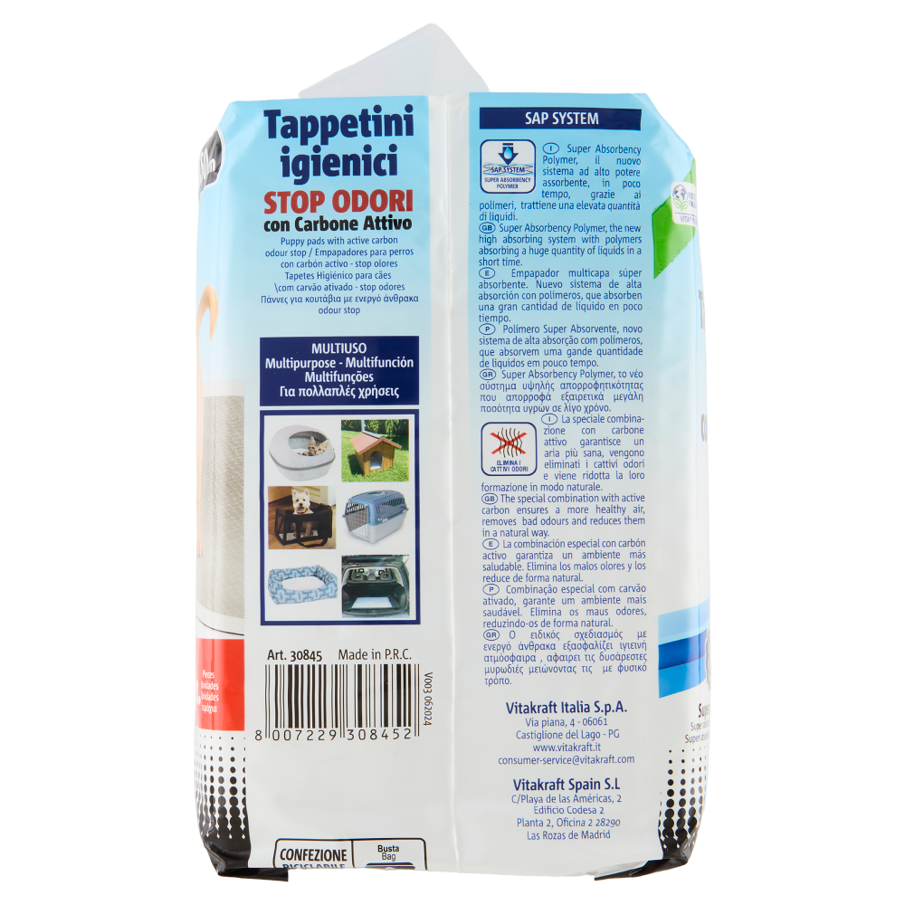 Vitakraft Tappetini igienici Stop Odori con Carbone Attivo 60x60 cm 15 pz