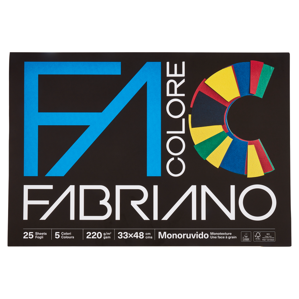 Fabriano Colore 220 g/m&sup2; 33x48 cm Monoruvido 5 Colori 25 Fogli