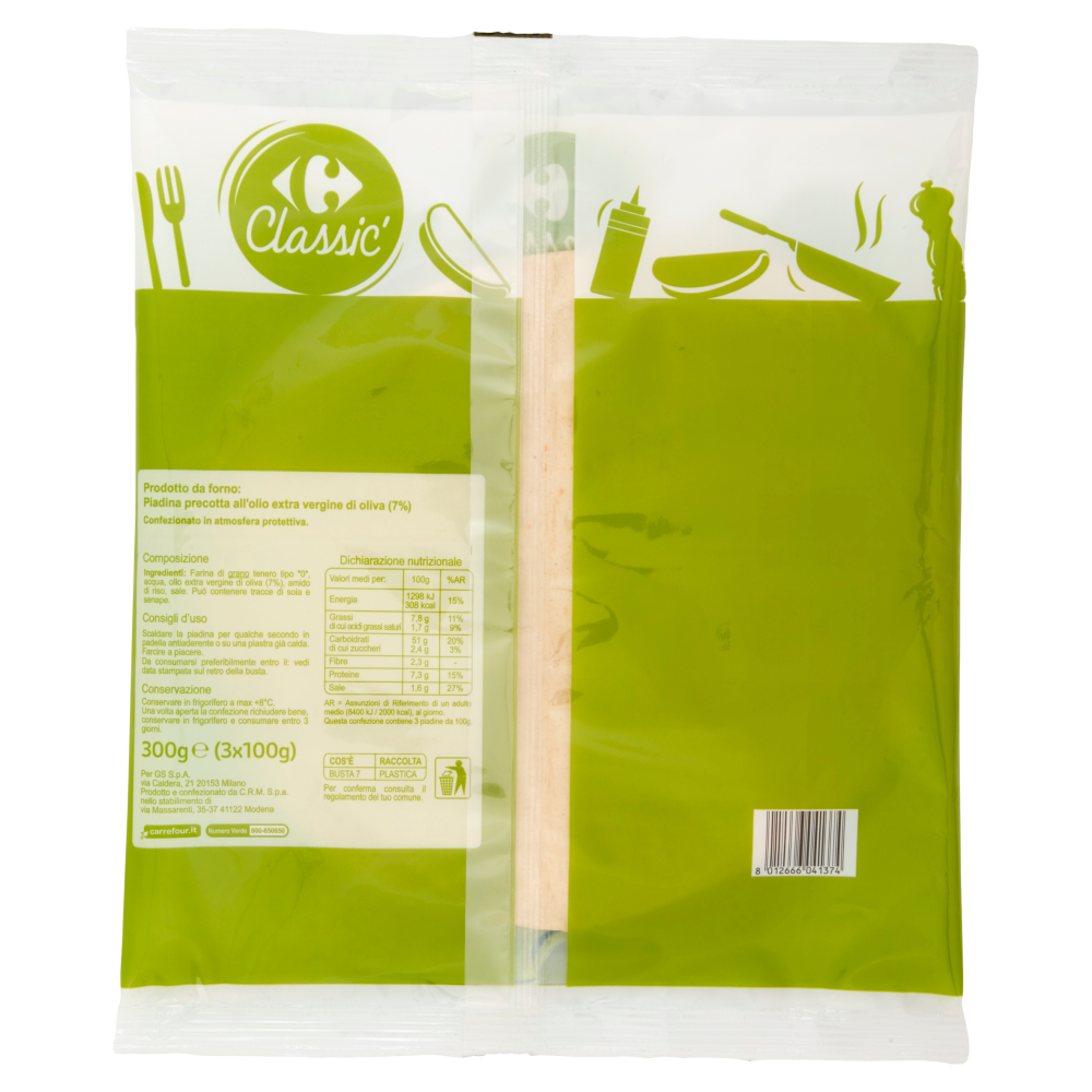 Carrefour Classic Piadina con Olio Extra Vergine d'Oliva 3 x 100 g