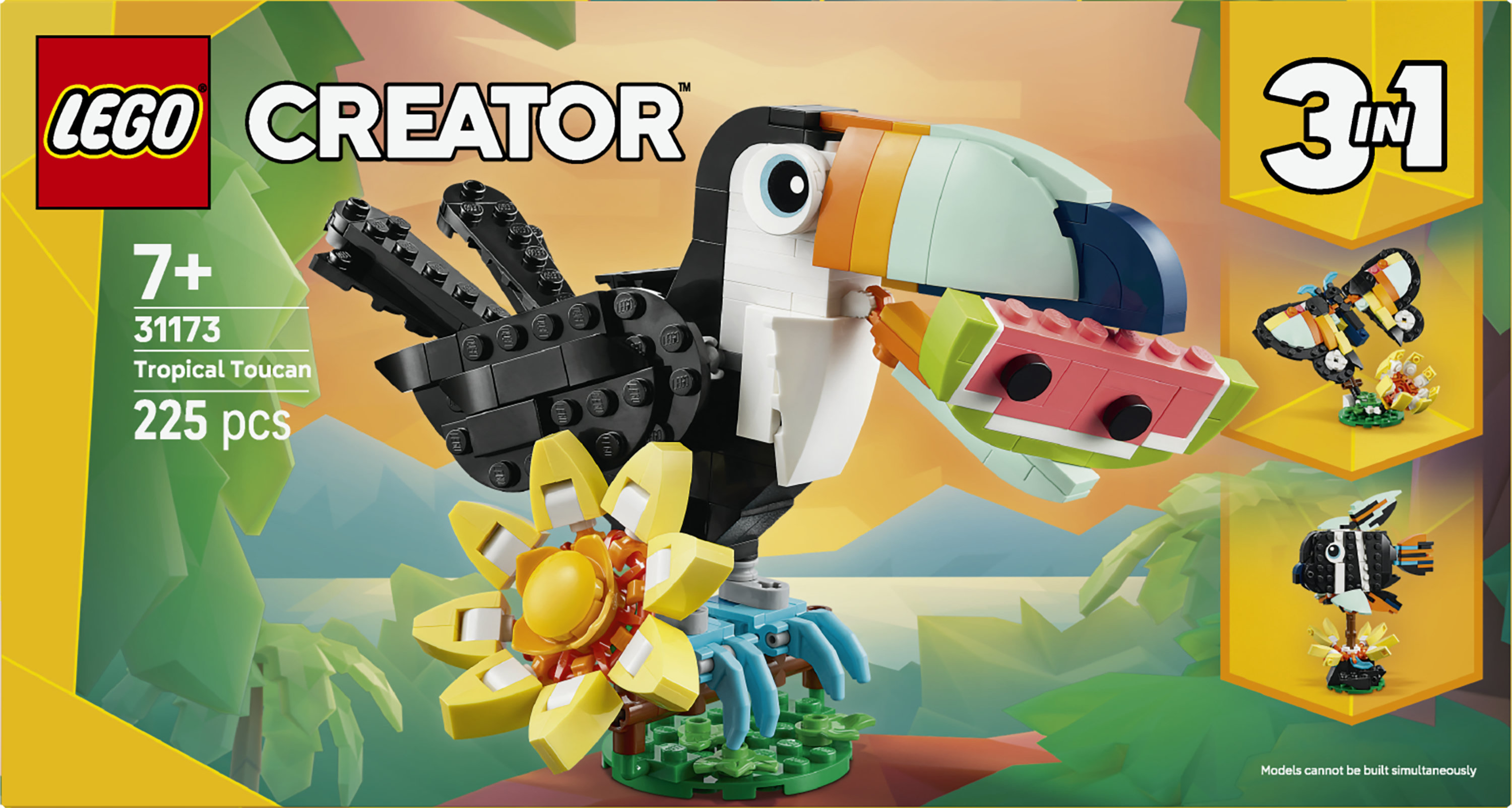 LEGO Creator 3in1 31173 Animali Selvatici: Tucano Tropicale, Animale Giocattolo Trasformabile, Regalo Creativo per Bambini 7+